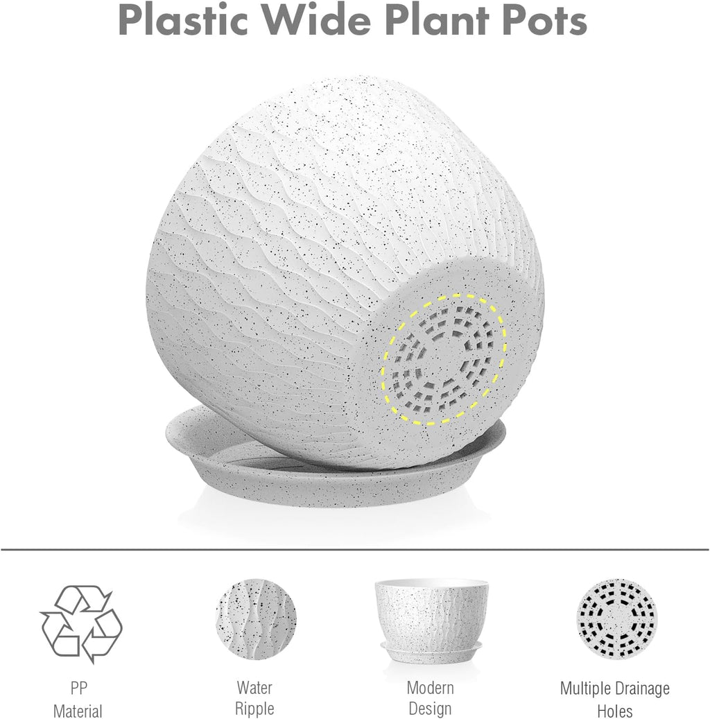 Meowell 12/10/9 inch Large Flower Pots, 3 Set Big Plant Pots for Outdoor Indoor Plants with Water Ripples, Wide Plastic