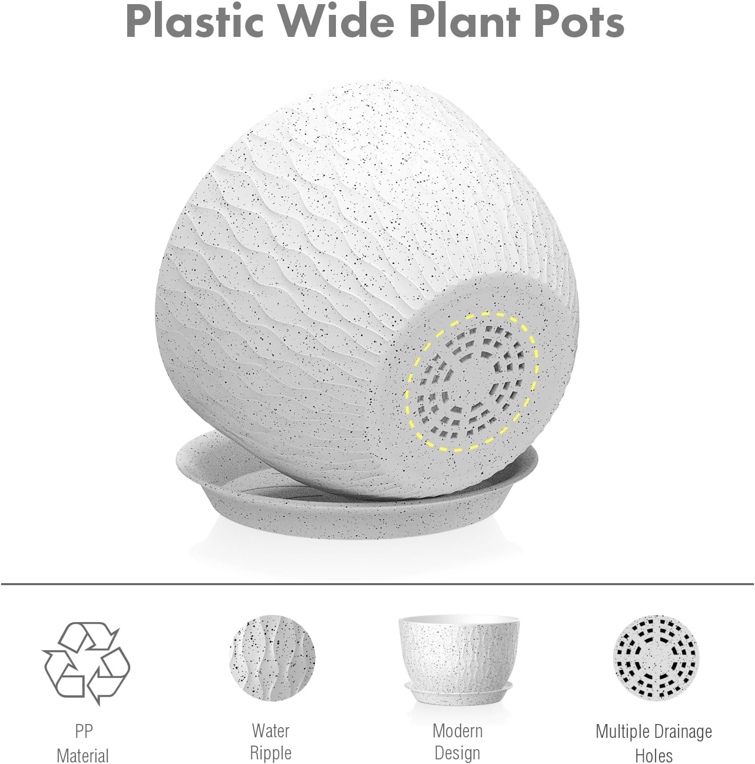 Meowell 12/10/9 inch Large Flower Pots, 3 Set Big Plant Pots for Outdoor Indoor Plants with Water Ripples, Wide Plastic