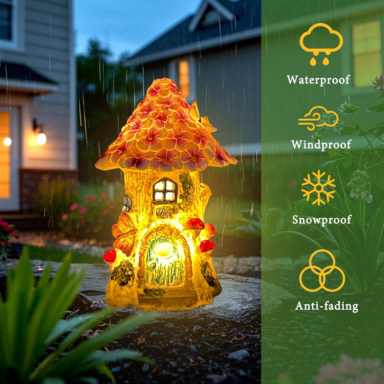 Fairy Garden House Outdoor Figurine Lights, Fairy Houses for Outside | Garden Statues Mushroom House, for Patio, Yard