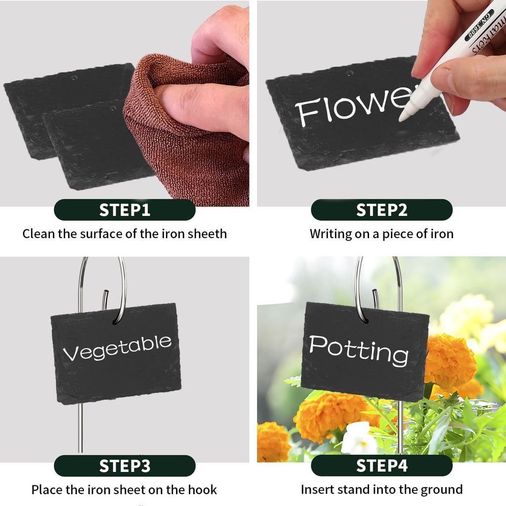 10-Pack Marble Rectangle Garden Markers,Weatherproof Metal Plant Labels Large Planting Seedling Stake Signs, for