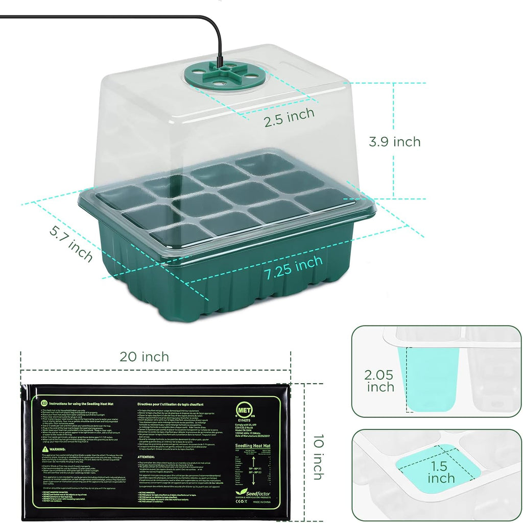 7-Pack Seed Starter Kit with Grow Light (12 Cells per Tray), Plant Germination Trays with Adjustable Humidity Dome Seed
