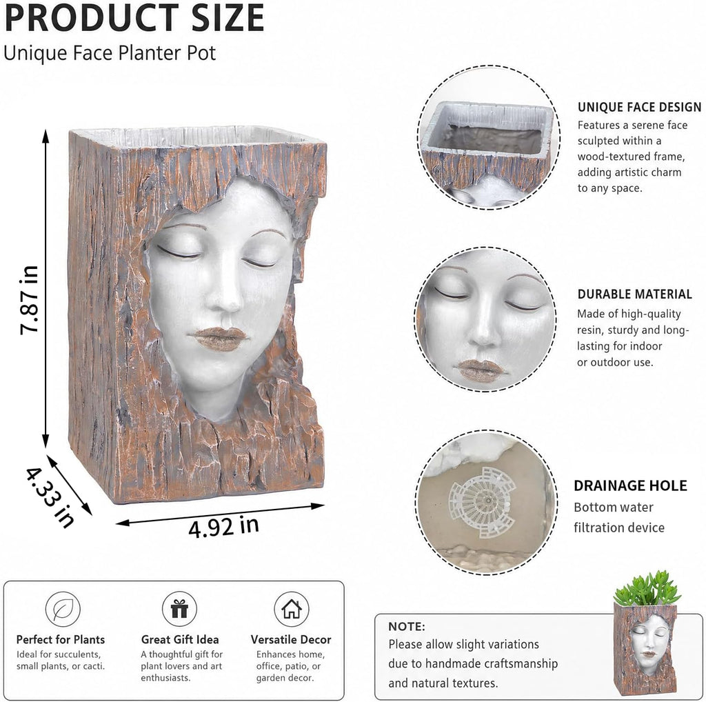 Abstract Face Planter Pot, Modern Head Flower Pot for Indoor Plants | Resin Decorative Planter for Succulents