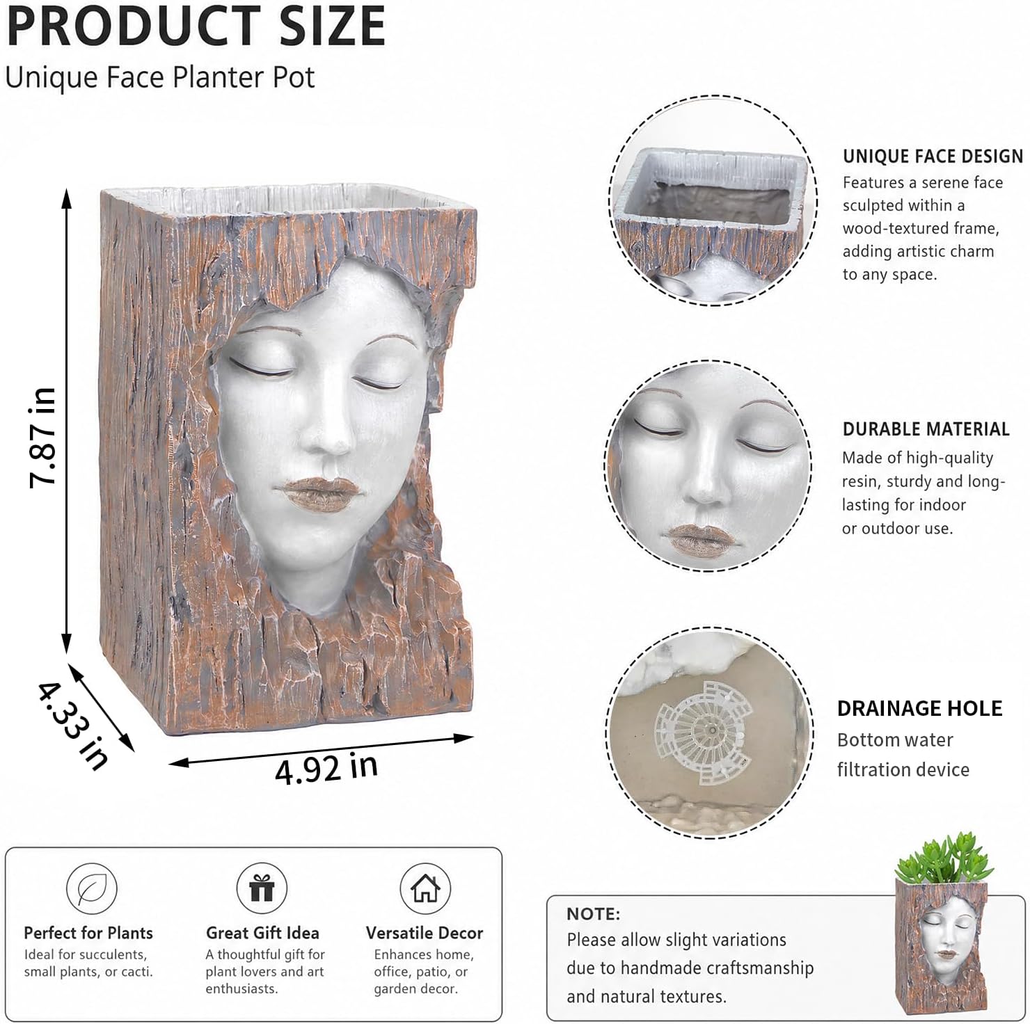 Abstract Face Planter Pot, Modern Head Flower Pot for Indoor Plants | Resin Decorative Planter for Succulents