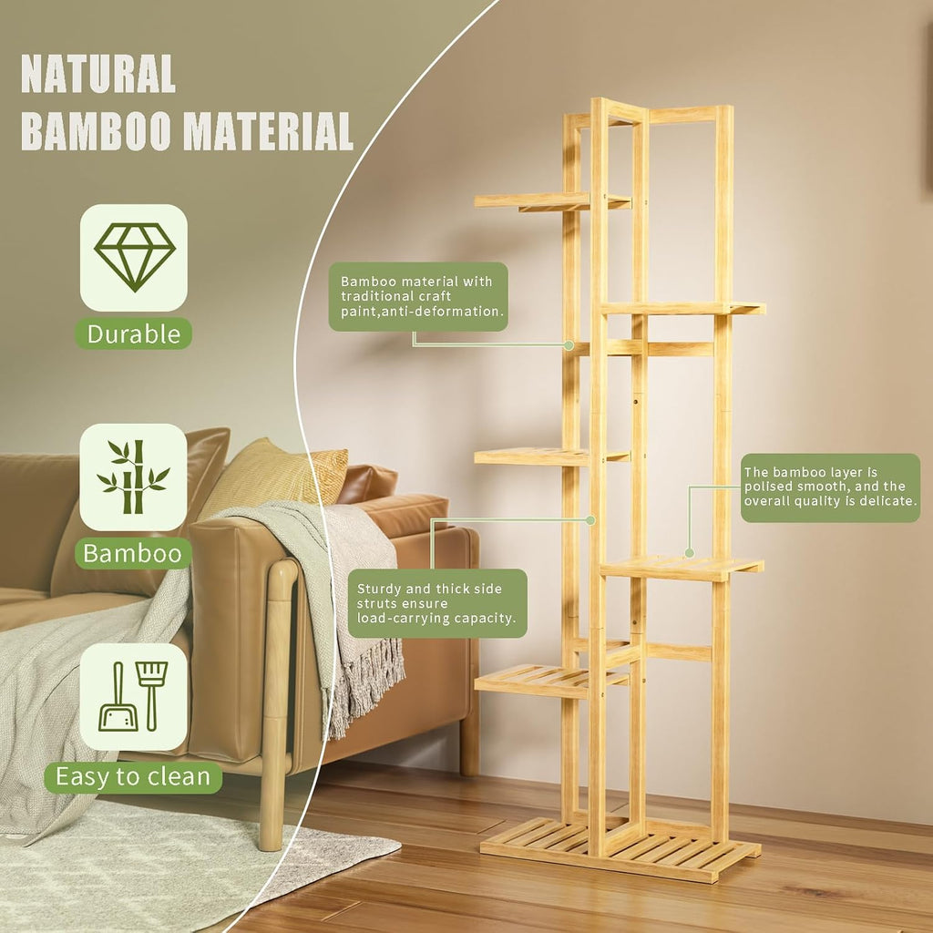ROMGUAR CRAFT 6 Tier Bamboo Plant Stand Indoor, Wood Tall Flower Holder Corner Tiered Plant Shelf for Multiple Plants