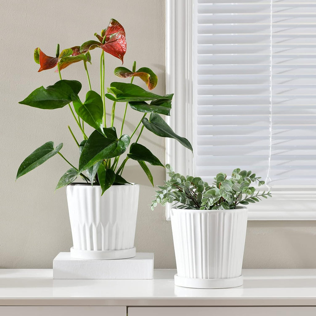 White 6 Inch Flower Pots for Plants,Ceramic Planter with Drainage Holes | 4 Pack Indoor & Outdoor Plant Pots with