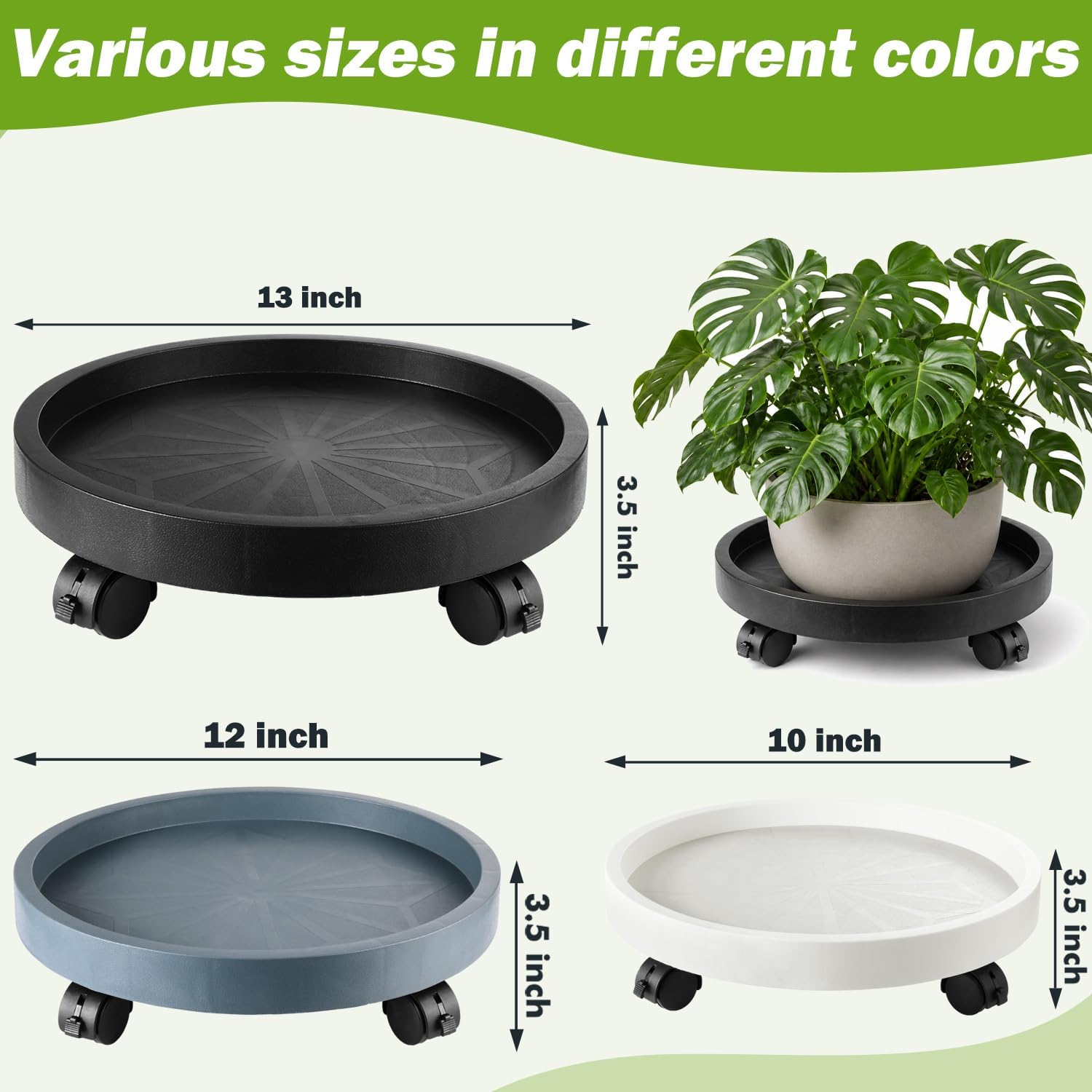 Planterhoma 5 Packs 12 Inch Plant Caddy with Wheels Rolling Plant Stand Wheeled Plant Dolly Heavy-Duty Large Pot Mover