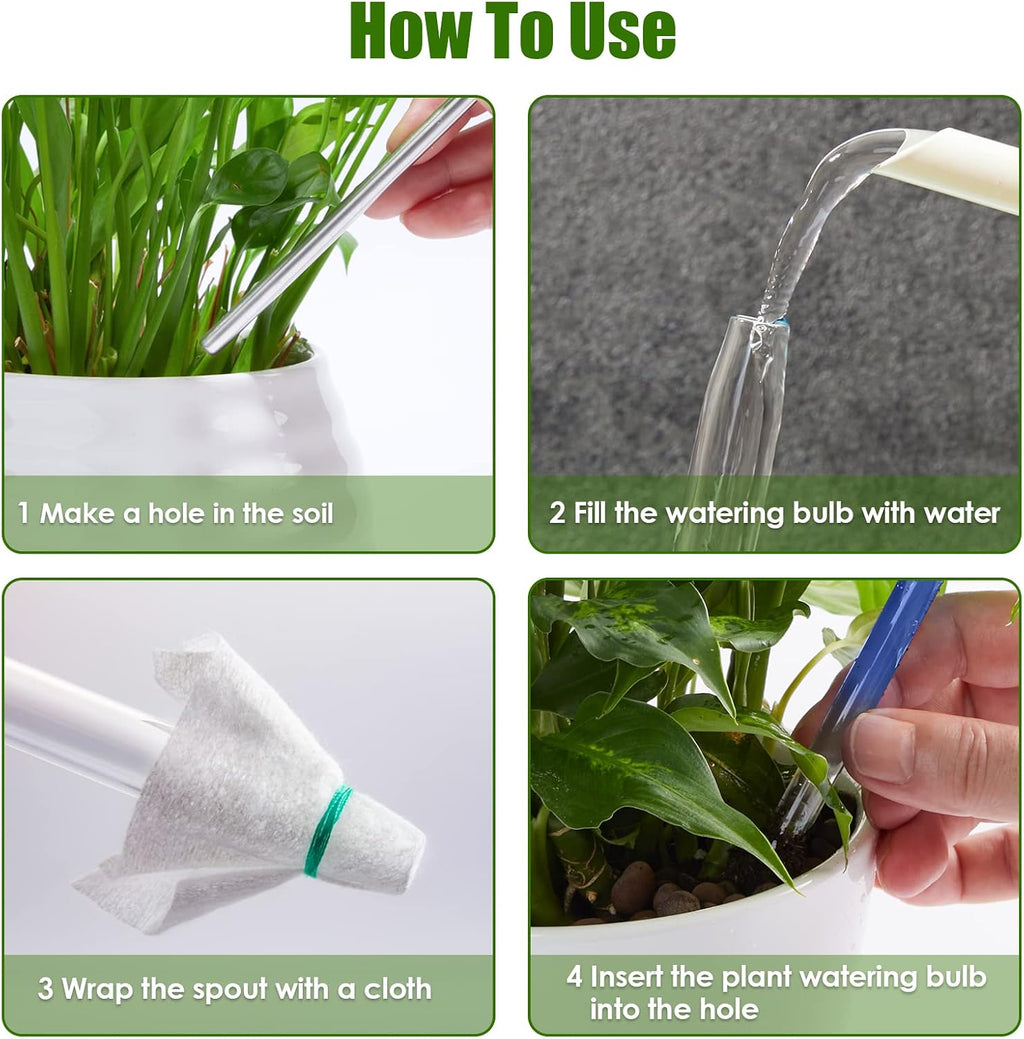 NiHome Spike Self-Watering Bulb 3PCS 10" Iridescent Pearl | Hand-Blown Glass Globe Pot Plant Waterer Home Indoor