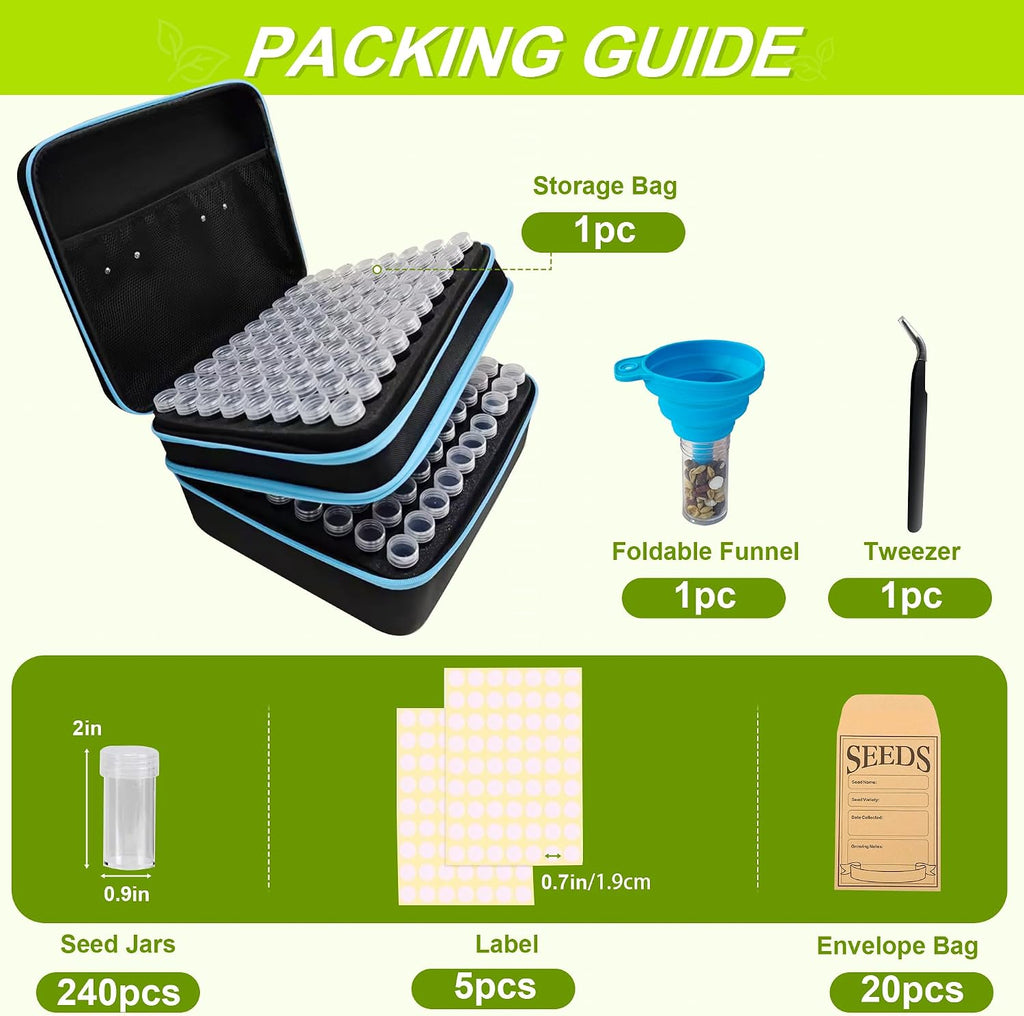 240 Slots Seed Storage Organizer Box with 20 Envelopes, Large Capacity Seed Storage Container with Zipper Bag, Label