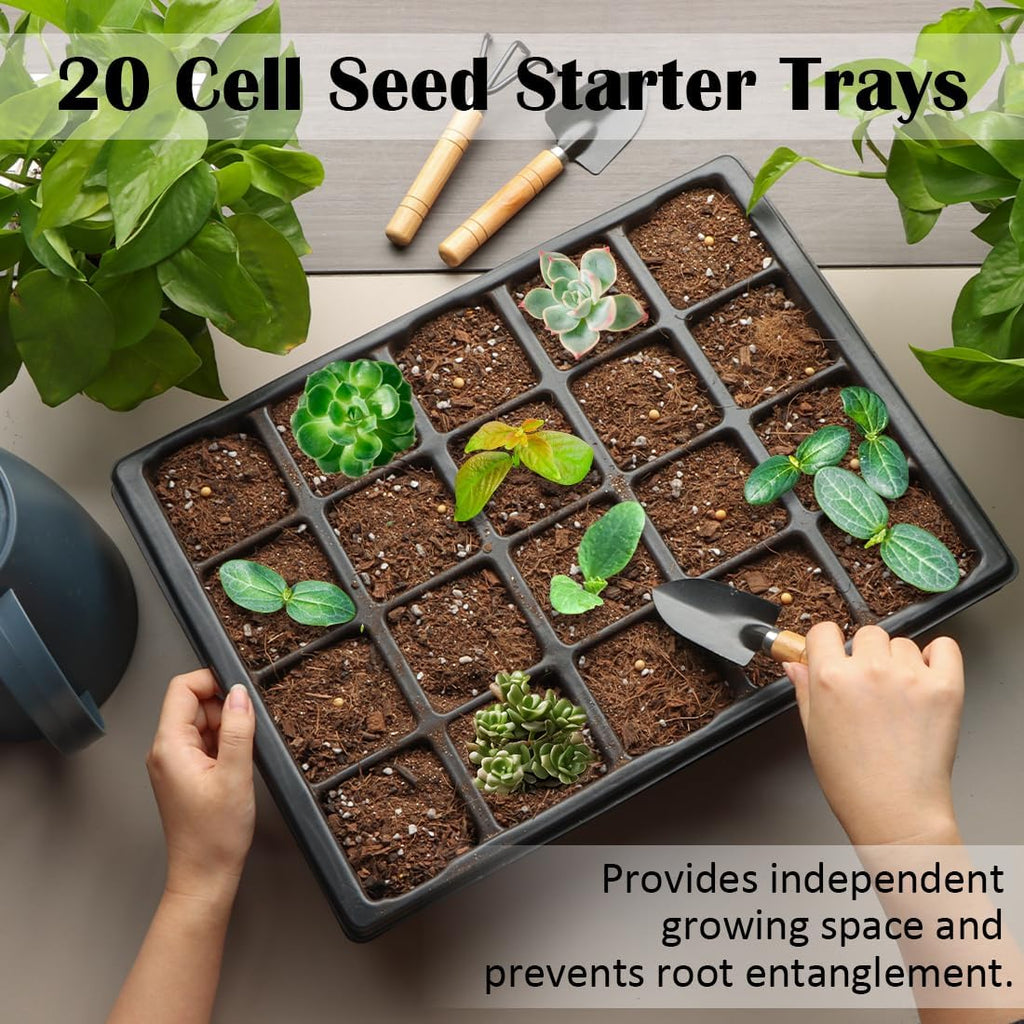 RooTrimmer 2.5 inch Square Pots 3.5 inch Deep 20 Cell Seedling Trays with Water Collection Nursery Trays (15"x11"x3")