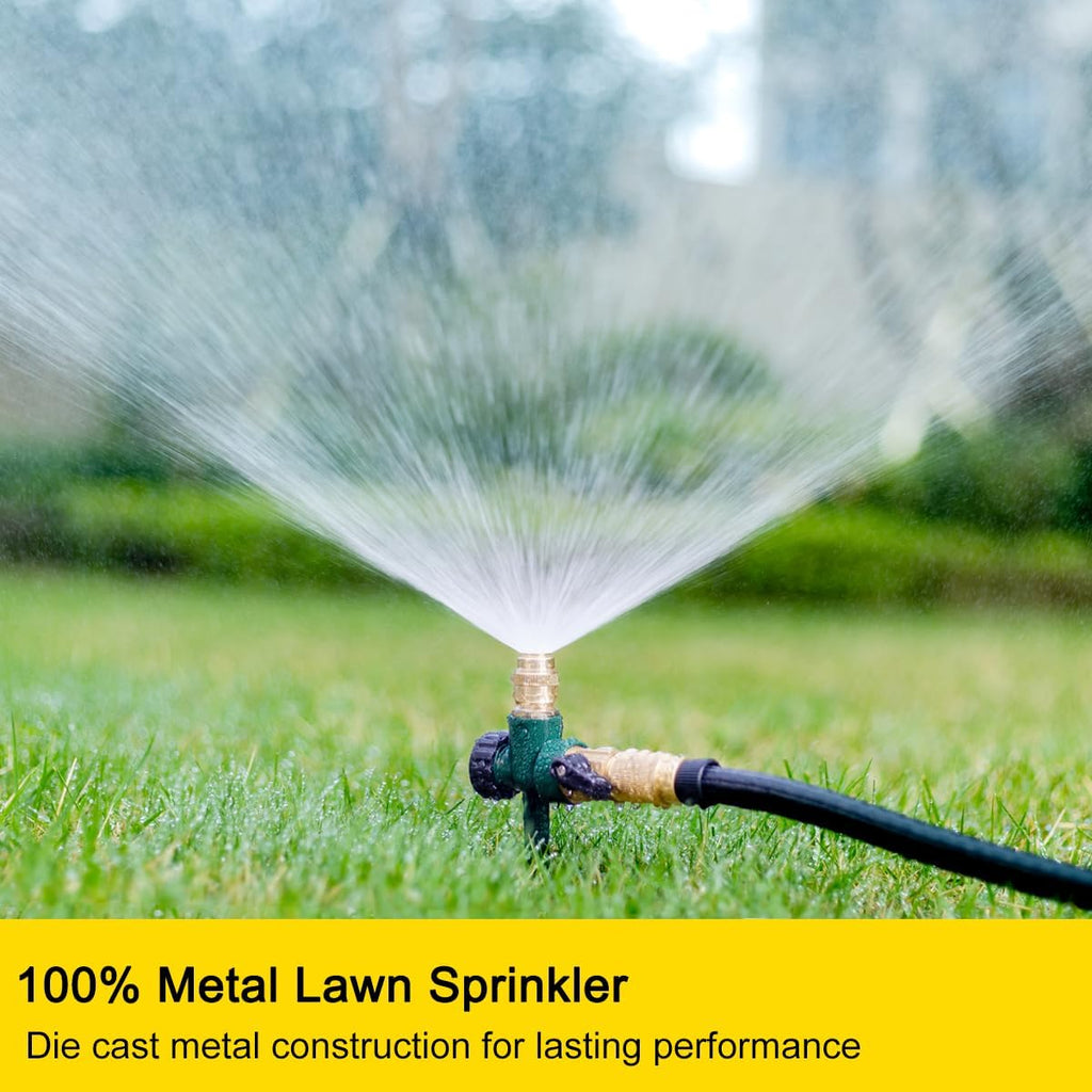 FANHAO 2 Pack Metal Lawn Sprinkler for Yard, Automatic Garden Water Sprinkler on Spike Base, Adjustable Irrigation