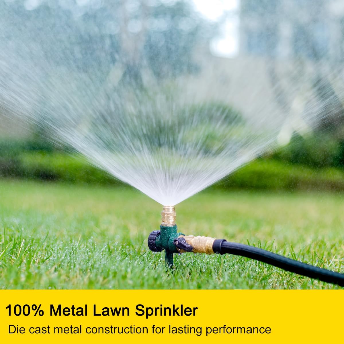 FANHAO 2 Pack Metal Lawn Sprinkler for Yard, Automatic Garden Water Sprinkler on Spike Base, Adjustable Irrigation