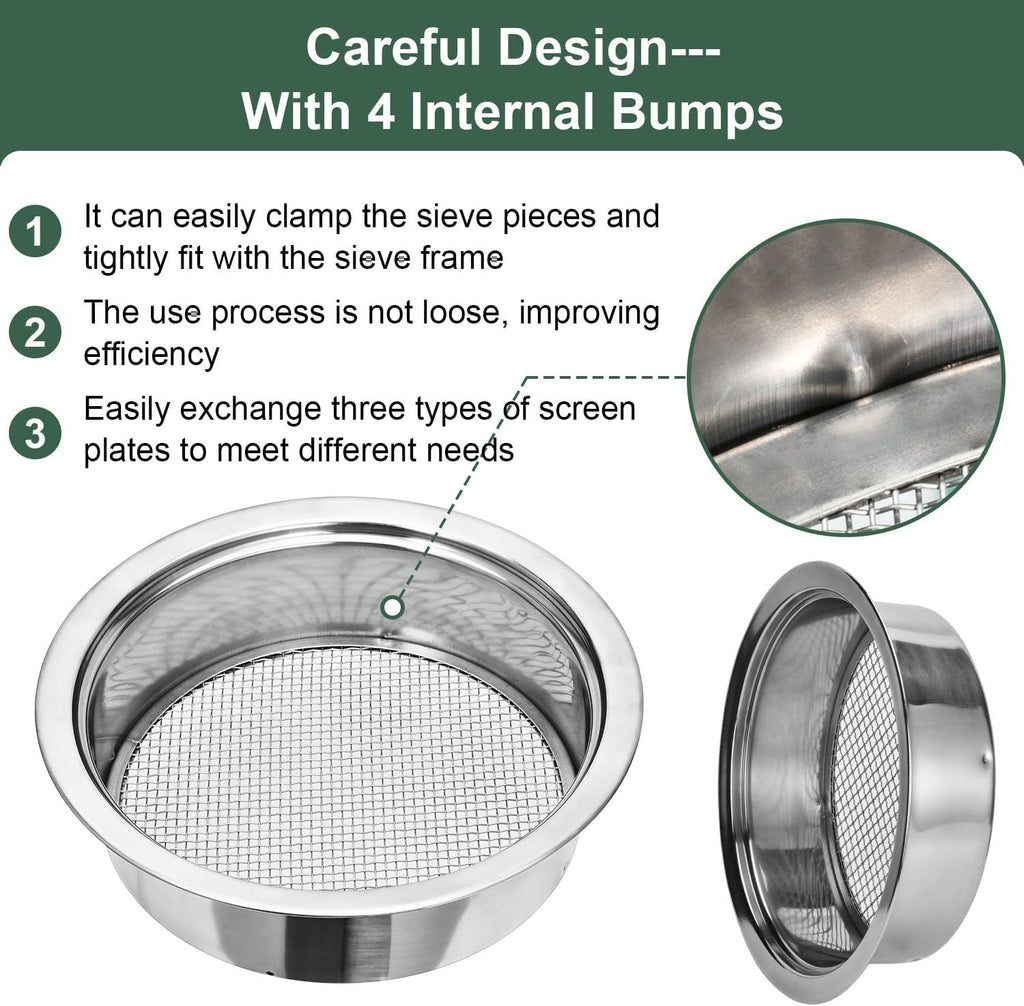 Soil Sieve Set Garden Soil Sifter Stainless Steel Mesh Sifter,Compost Sifter with 1,3,6,9,12mm Sieve Mesh and Bonsai