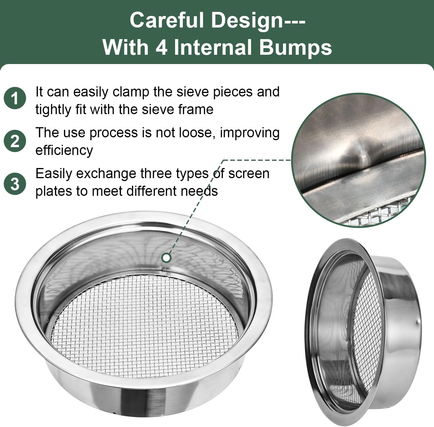 Soil Sieve Set Garden Soil Sifter Stainless Steel Mesh Sifter,Compost Sifter with 1,3,6,9,12mm Sieve Mesh and Bonsai