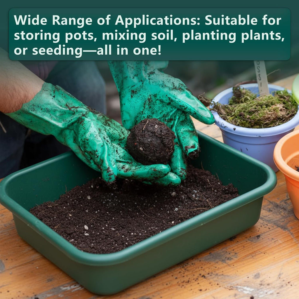 Vesici 3 Pcs Garden Tidy Trays Potting Tray for Seeding Growing, Green | Soil Mixing, Repotting Mat, Large Plant Trays