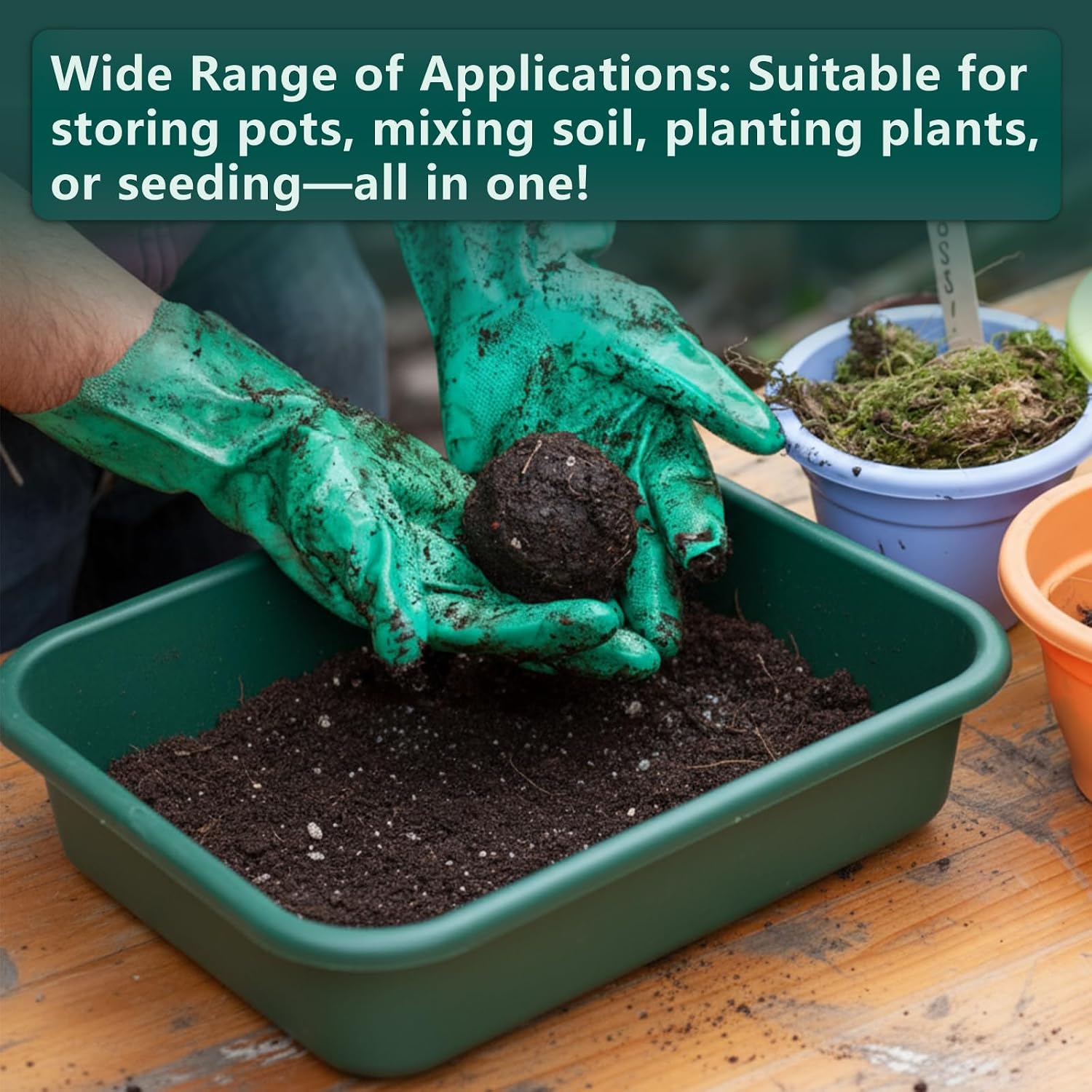 Vesici 3 Pcs Garden Tidy Trays Potting Tray for Seeding Growing, Green | Soil Mixing, Repotting Mat, Large Plant Trays