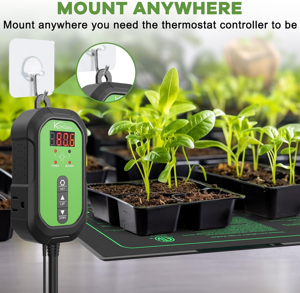 10"x 20" Seedling Heat Mat and Digital Thermostat Combo Set - KOKOPRO Warm Hydroponic Heating Pad for Seed Germination