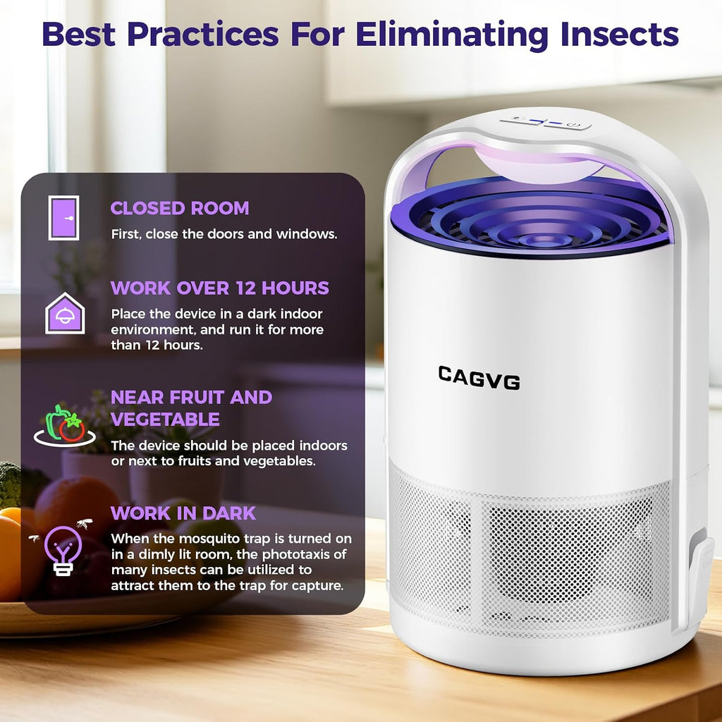 Fly Trap Indoor, Fruit Fly Traps for Indoors Suction & Adjust Light, White | Plug-in Gnats Killer Catcher with 365-395