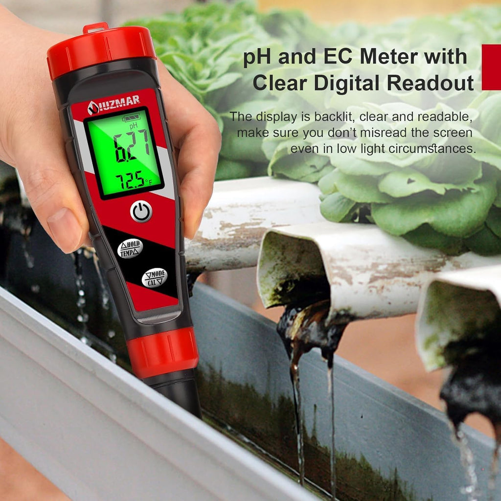 pH Meter for Water Hydroponics Supplies 4 in 1 pH PPM ECTester | pH Up and Down Tester Digital PPM Meter EC Meter Combo