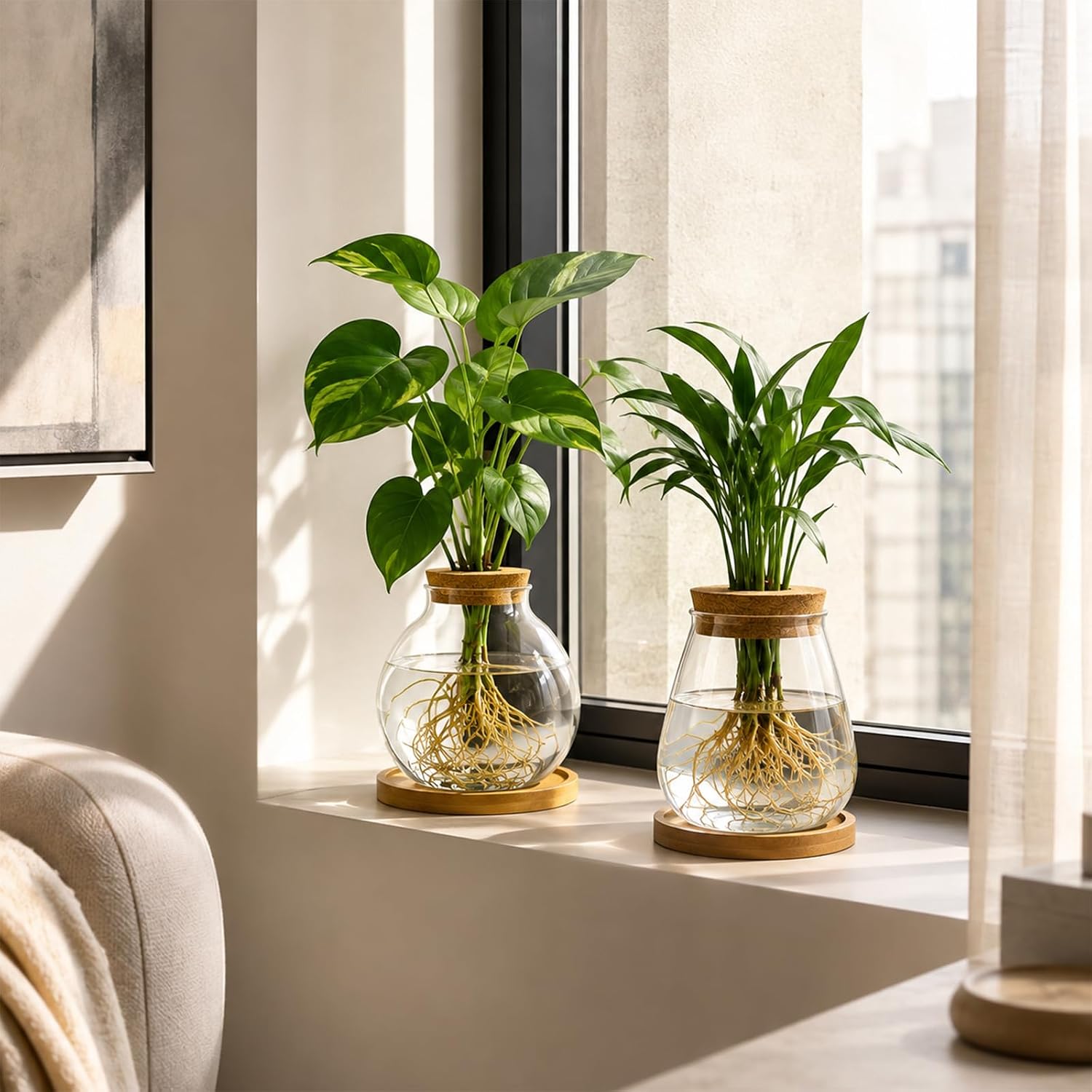 6 Pcs Plant Propagation Station Set, Glass Propagation Vases with Wooden Lids and Bamboo Bases, Plant Propagation Jars