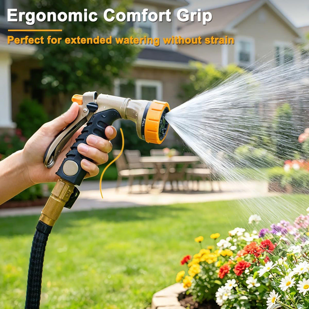 FANHAO Metal Garden Hose Nozzle Heavy Duty, Rear Trigger Water Sprayer | 7 Adjustable Spray Patterns, Flow Control