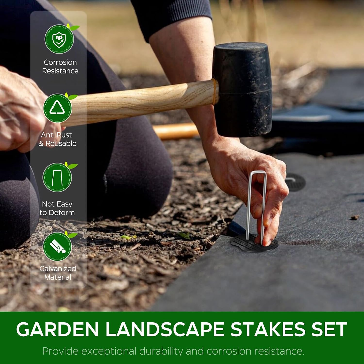 200 Pcs Garden Stakes Landscape Staples Set, 6 Inch 11 Gauge Heavy Duty Galvanized 100 U-Shaped Pins with 100 Gaskets