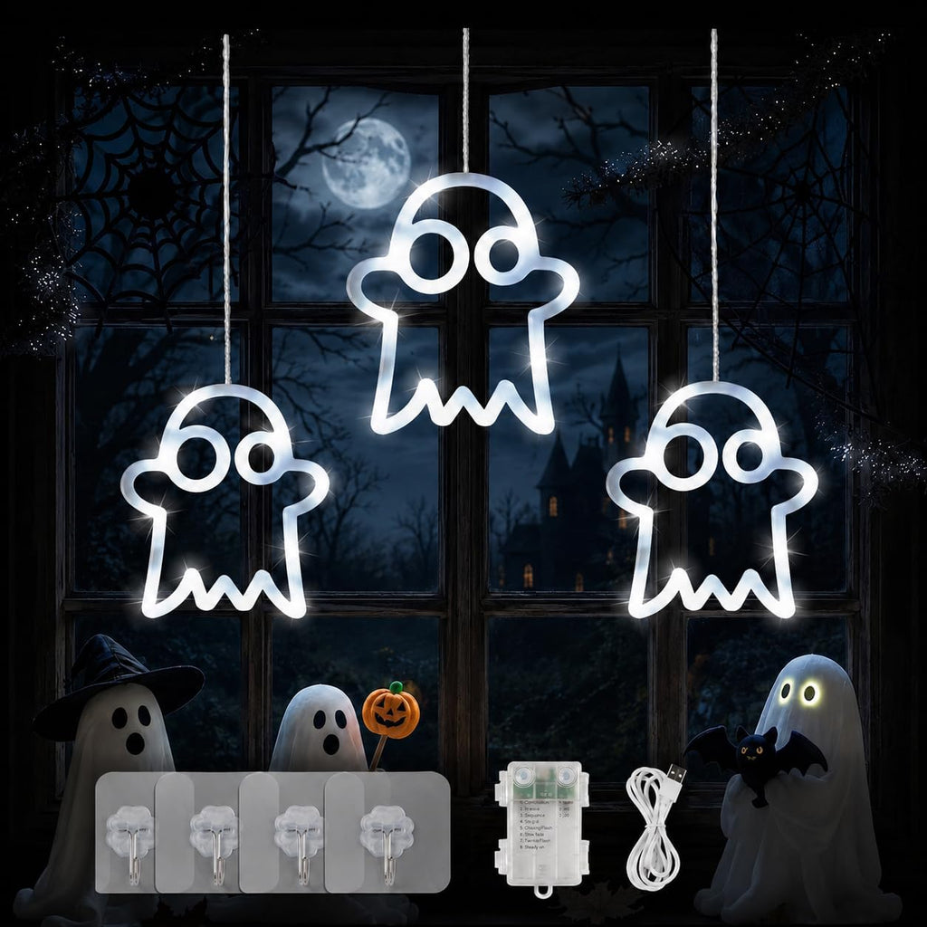 Hanging Window Lights, 39 LED White Ghost Shape