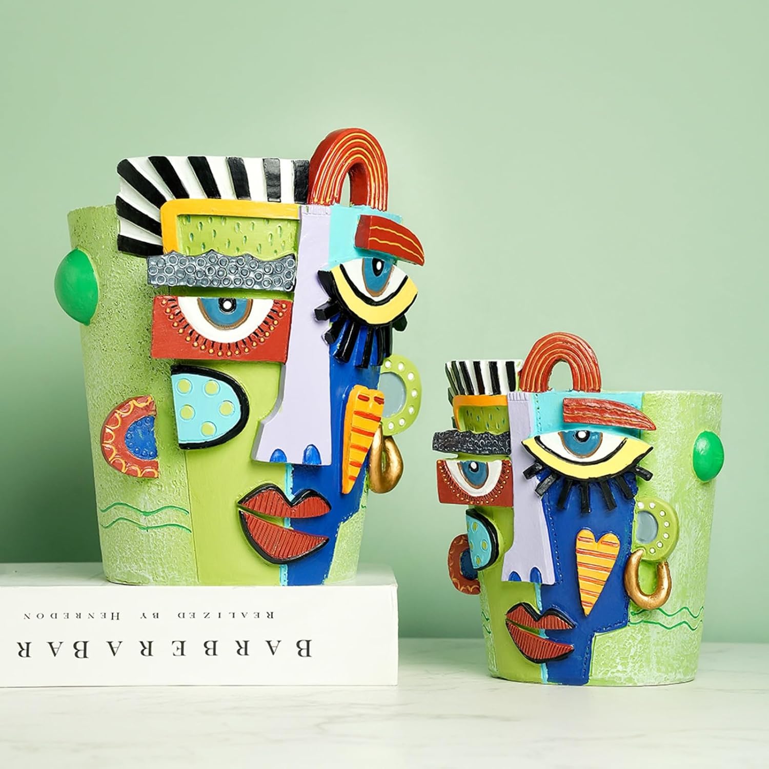 Picasso Abstract Face Planter Pots Funky Head Planters for Indoor Plants Colorful Flower Vase with Drainage Hole for