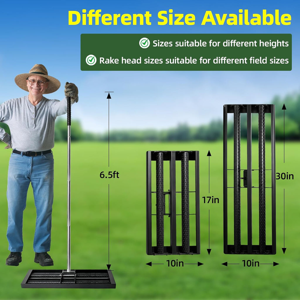 Updated Lawn Leveling Rake 17"×10" with 2 Steel Rollers, 6.5ft Handle | Effort-Saving Lawn Leveler, Yard Leveling Rake