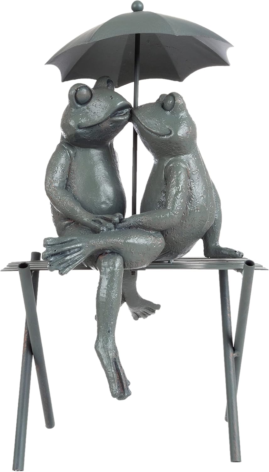 Pure Garden Resin Whimsical Frog Couple Statue, Bronze, 8" x 6.25" x 14.5" | Romantic Animal Figurine for Outdoor
