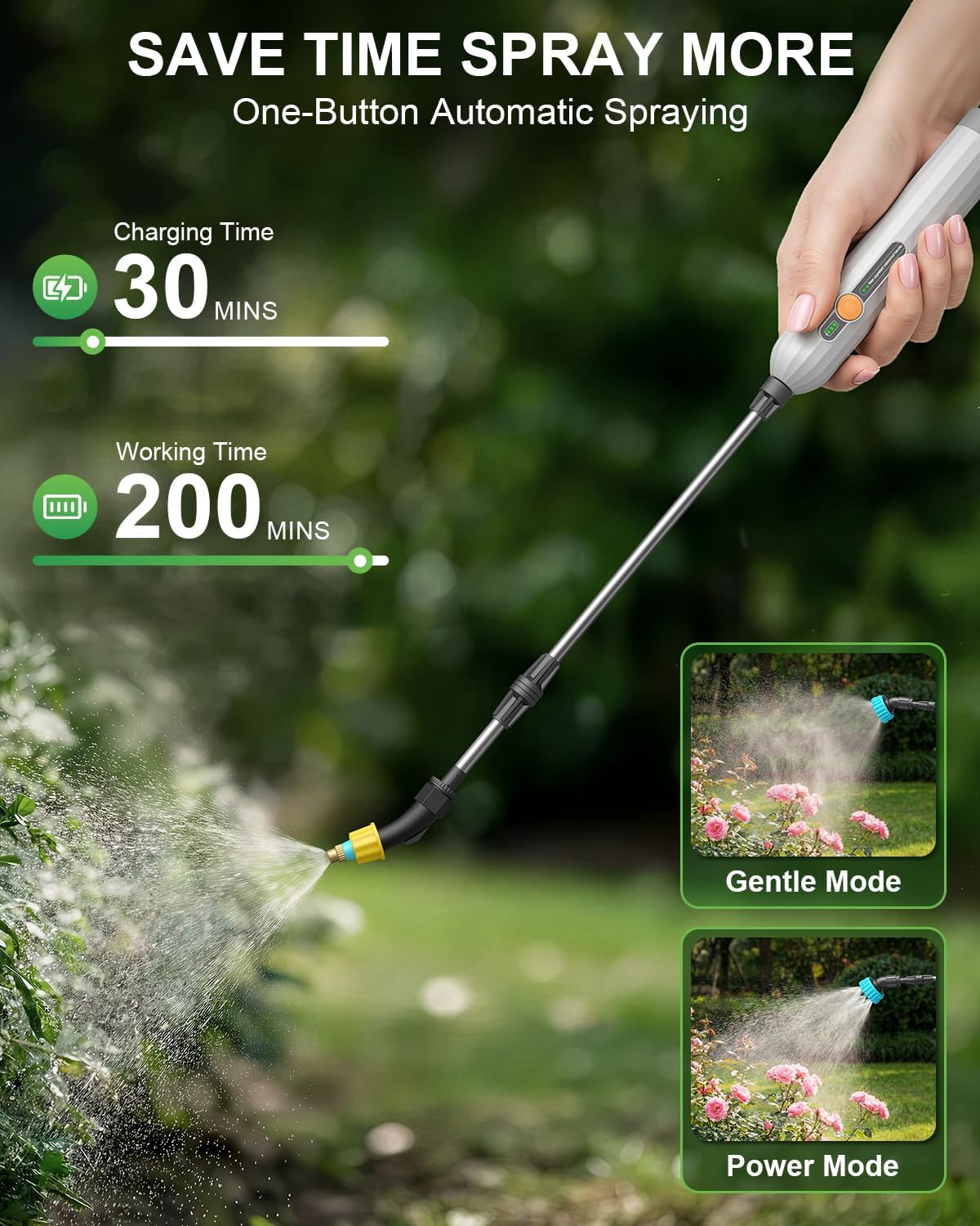 2 Gallon Electric Garden Sprayer, Battery Powered Weed Sprayer with Telescopic Wand, 3 Adjustable Nozzles, Garden