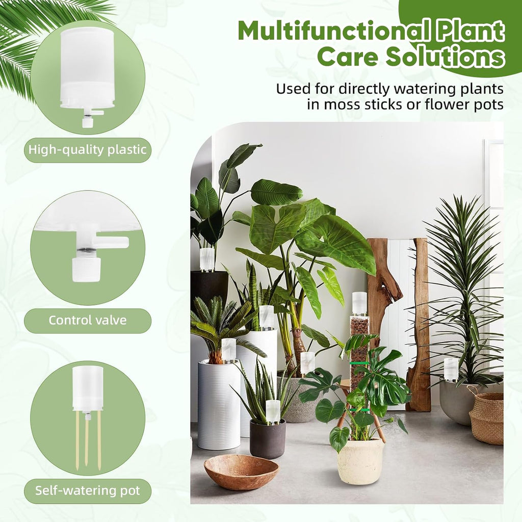 6 Pack Adjustable Moss Pole Watering Dripper,Self Watering Planter Insert with Flow Control, Automatic Watering Planter