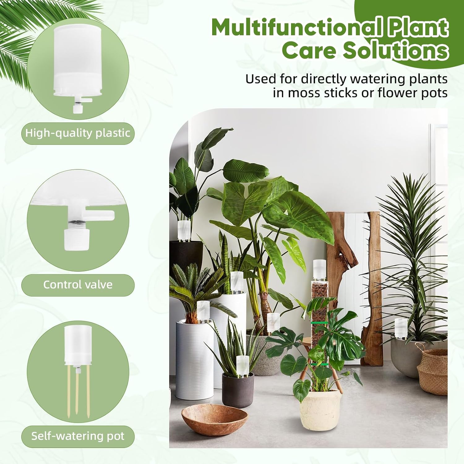 6 Pack Adjustable Moss Pole Watering Dripper,Self Watering Planter Insert with Flow Control, Automatic Watering Planter