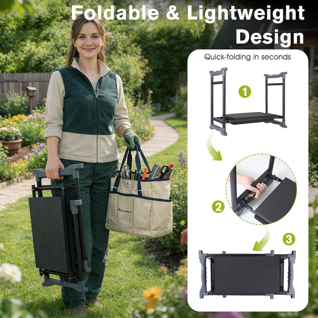 Garden Kneeler and Seat with Umbrella,Heavy Duty Gardening Bench and Stool | 2-in-1 Foldable Gardening Stool with