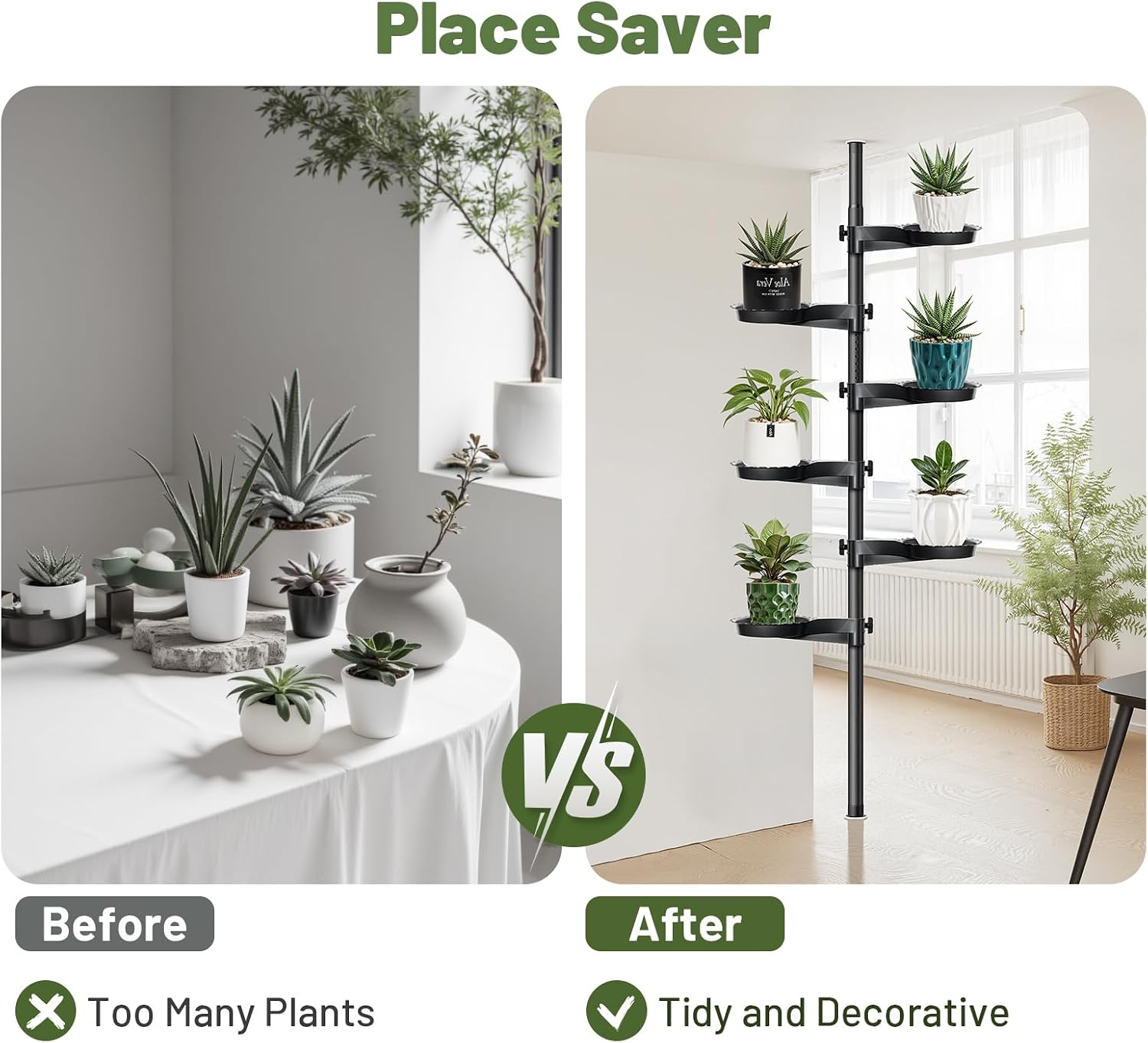 Tension Rod Plant Stand, Plant Poles for Hanging Plants Indoor, 6 Tier Tension Pole Plant Hanger, Floor to Ceiling