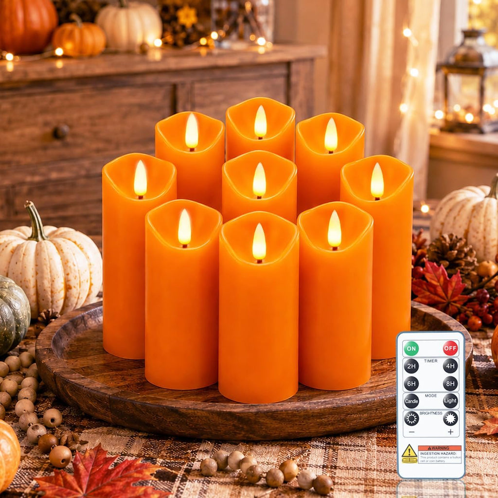Homemory Orange Halloween Flameless Candles, Remote Timer, 9 Pack