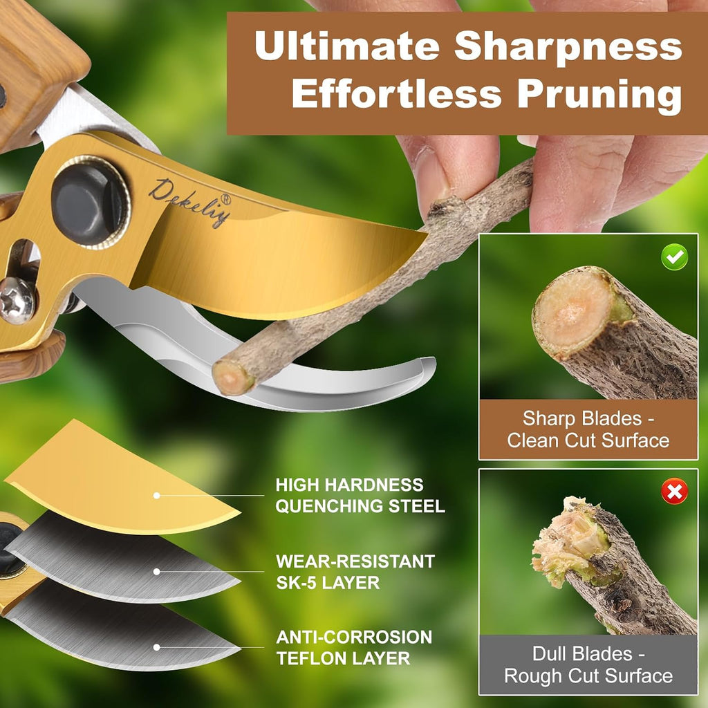 2Pack Garden Pruning Shears Set: Ultra Sharp SK5 Blade Gardening Shears & Precision Garden Scissors,Wood Like&Wide
