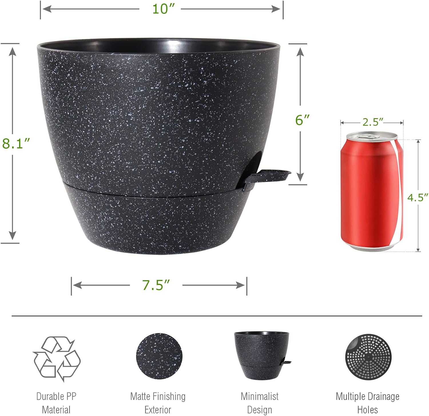 WOUSIWER 10 inch Self Watering Planters, 2 Pack Large Plastic Plant Pots with Deep Reservior and High Drainage Holes