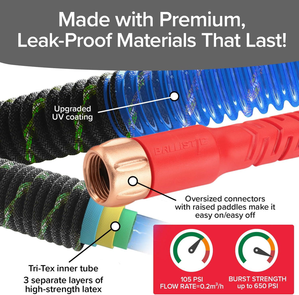 Pocket Hose Ballistic Double UV Edition 100 FT Expandable Garden Hose w/Pocket Pivot Swivel Connector, Anti-Burst