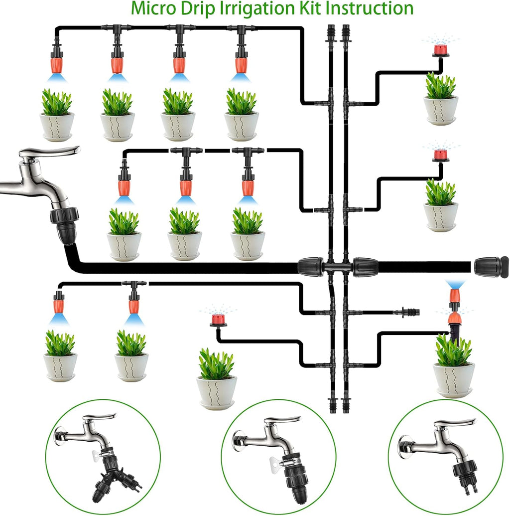 280 Pcs Drip Irrigation Kit, 147FT Garden Watering System 1/2 1/4 in Distribution Tubing Hose Automatic Patio Misting