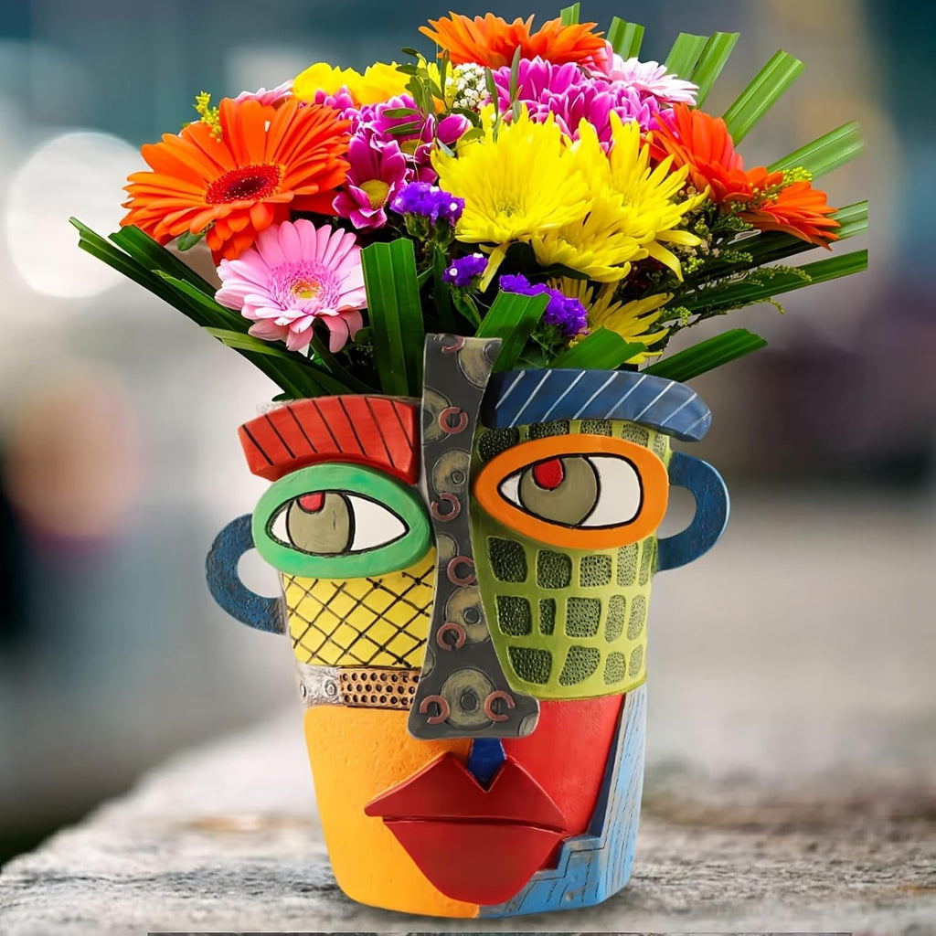 Colorful Abstract Resin Face Flower Pots, Picasso Brutalist Style Head Face Planters, Artistic Unique Pots for Plants