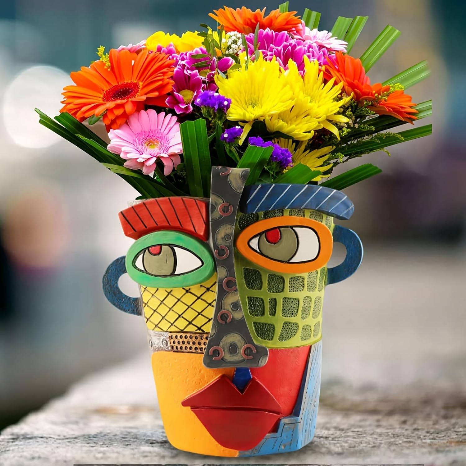 Colorful Abstract Resin Face Flower Pots, Picasso Brutalist Style Head Face Planters, Artistic Unique Pots for Plants