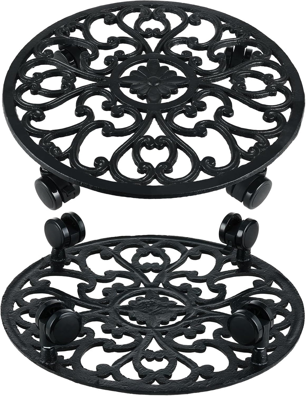 2 Packs 14 Inch Rolling Plant Stand with Wheels Metal Plant Caddy with Wheels Heavy Duty Round Plant Stand Indoor Iron