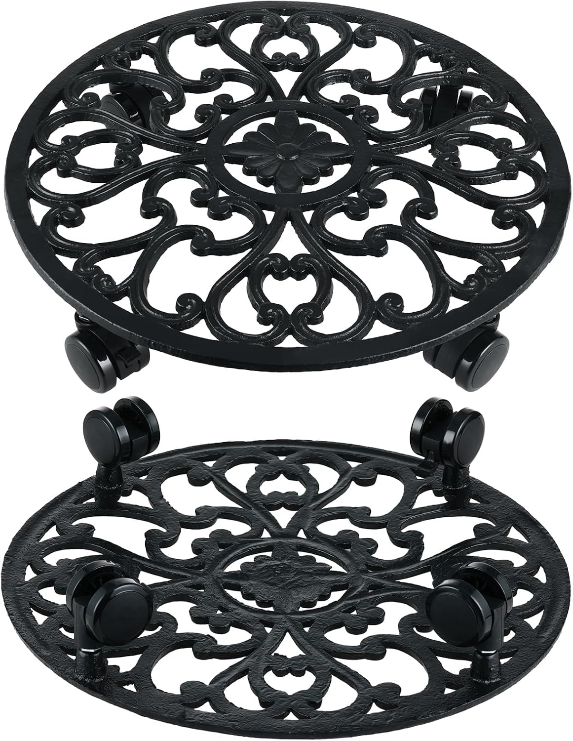 2 Packs 14 Inch Rolling Plant Stand with Wheels Metal Plant Caddy with Wheels Heavy Duty Round Plant Stand Indoor Iron