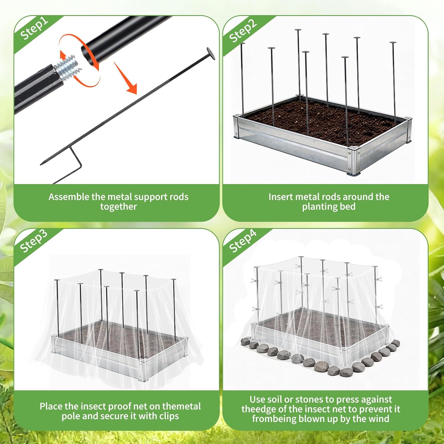 8 Pack 2.7ft Metal Garden Netting Covers Kit for Raised Beds | Includes Sturdy Outdoor Garden Stake Netting Support