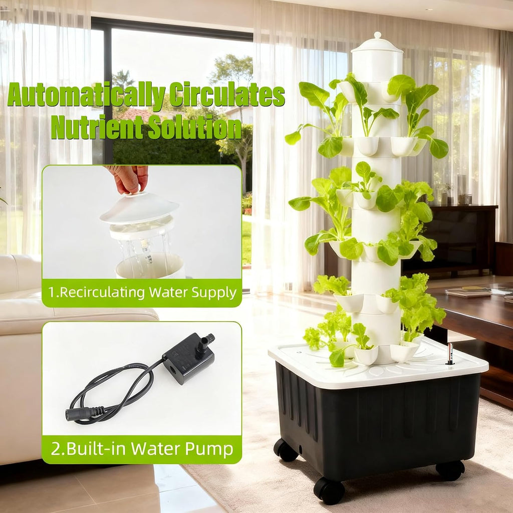Hydroponics Growing System, Indoor Gardening System, Hydroponic Tower with 30 Liter Capacity Mobile Water Tank for