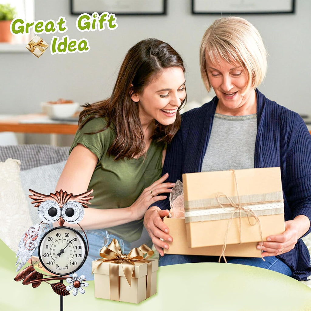 Outdoor Thermometer, Owl Outside Decor for Patio, Yard and Garden | No Battery Needed Waterproof Indoor and Outdoor