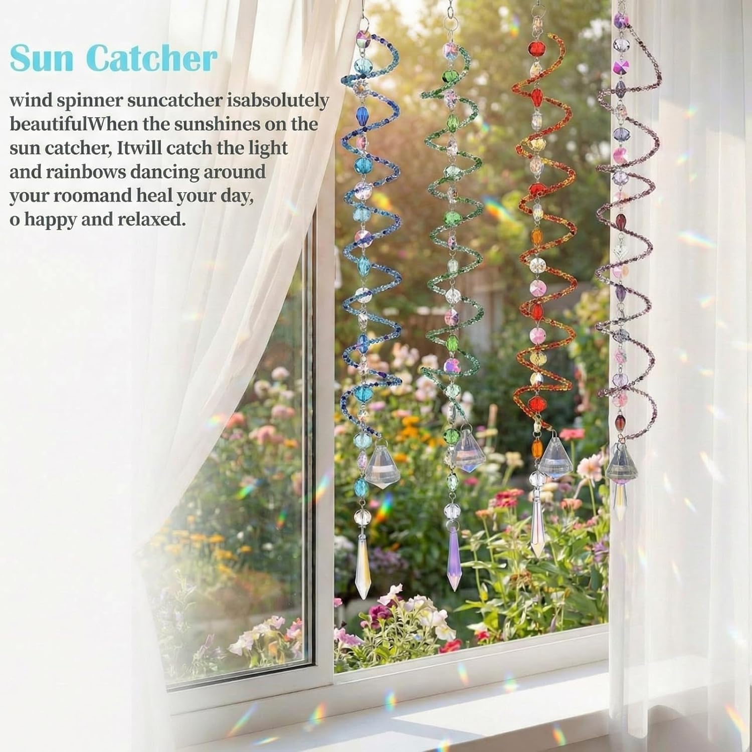Suncalla 4 Pcs Crystal Sun Catcher Window Prism Sun Shine Catcher Rainbow | Crystal Sun Catcher with Spiral Ball and