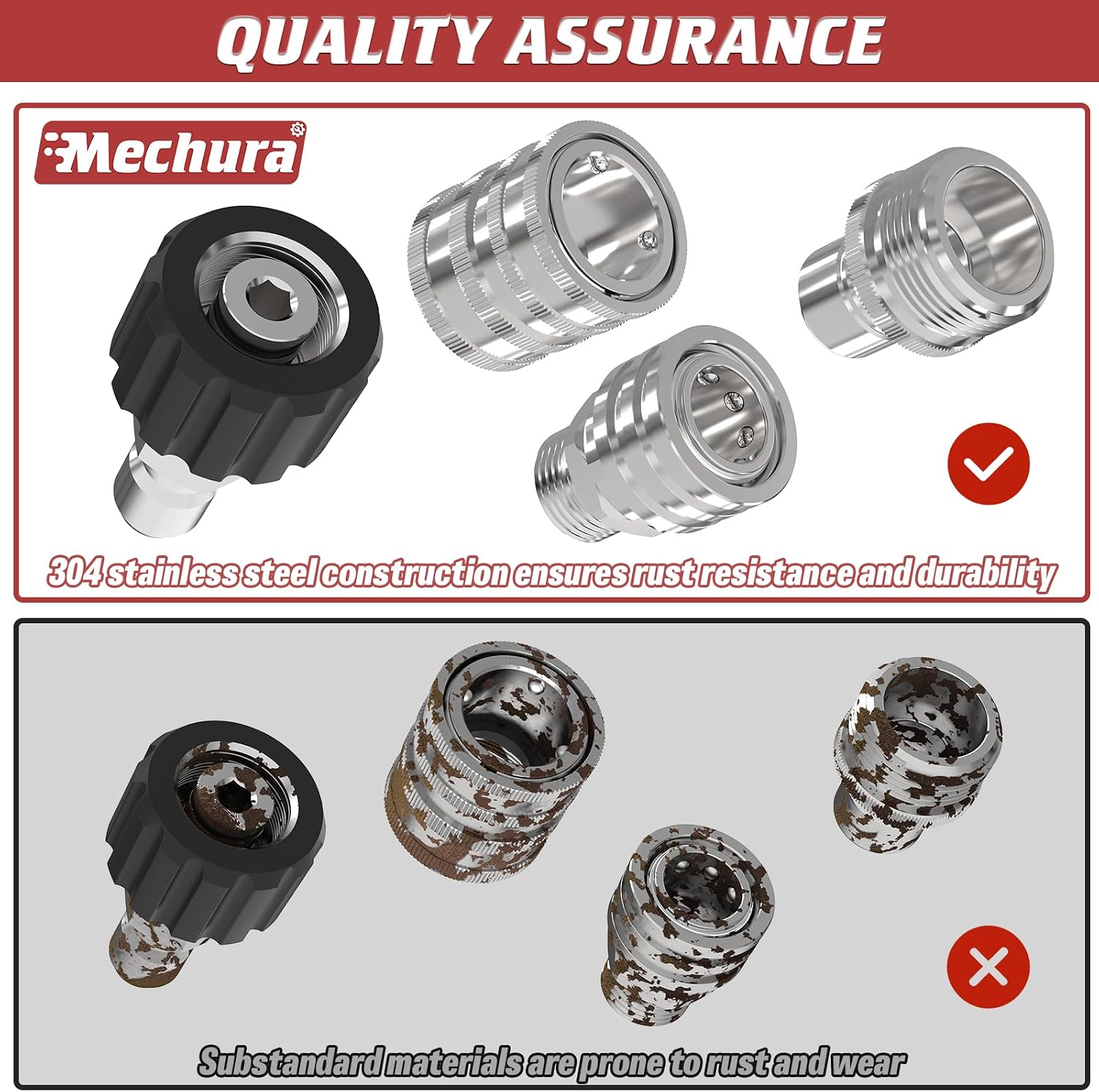 3/8" Pressure Washer Quick Connect Kit, M22-14mm Swivel Fitting | 3/8" Adapter Set, Stainless Steel 3/4" to M22 to 3/8"
