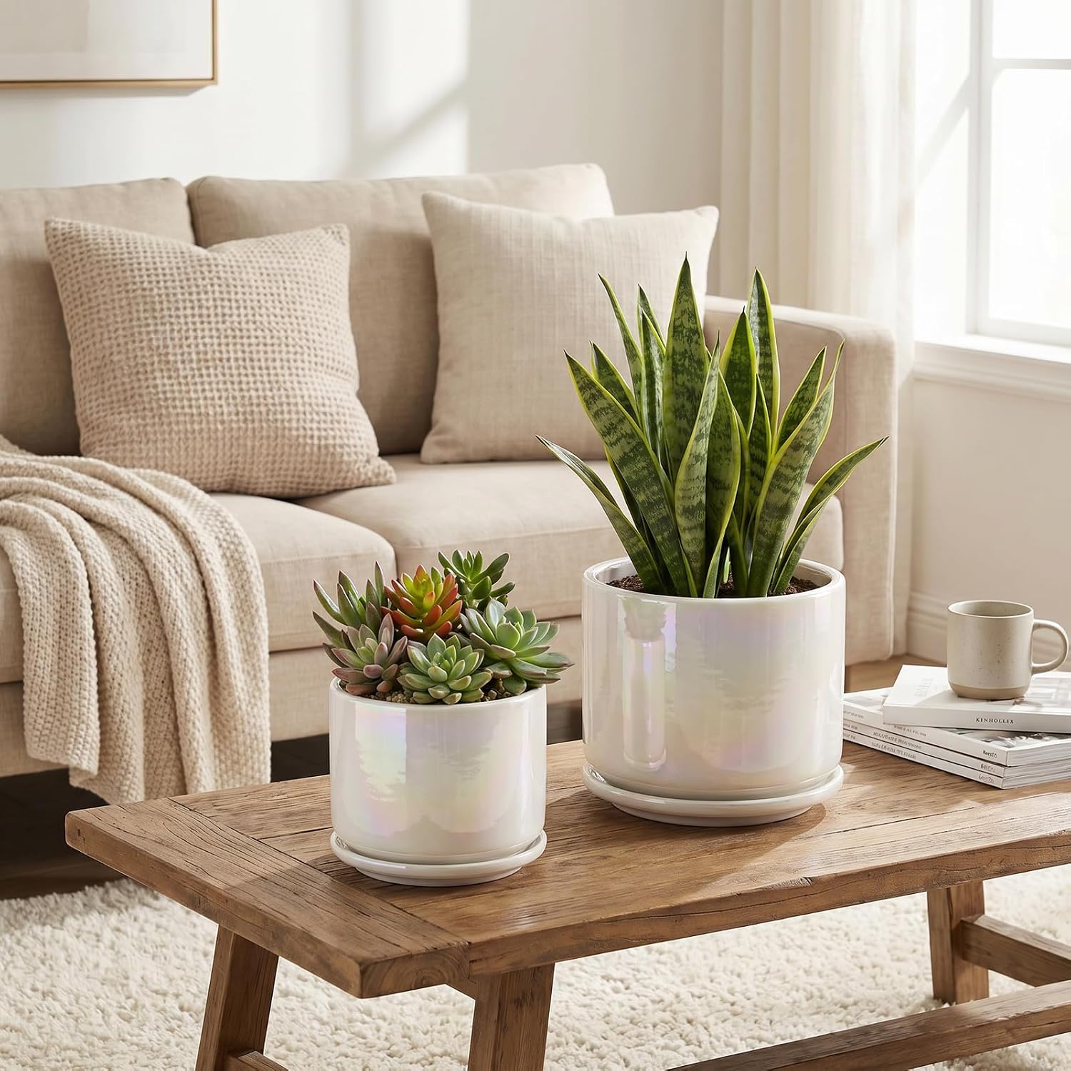 EFISPSS Plant Pots, 4+5+6 Inch Pots for Indoor Plants,Ceramic Planter Pot with Drainage Hole,Flower Pots for Succulent