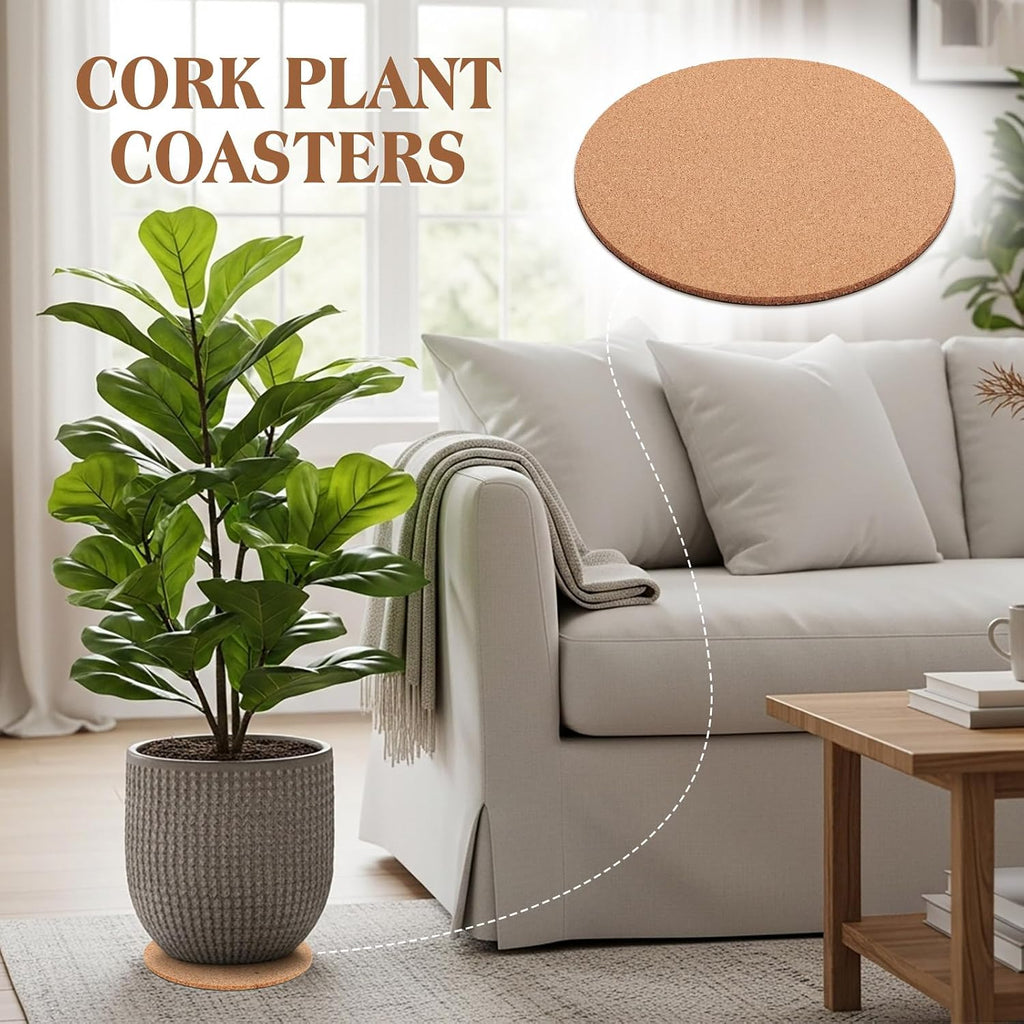 Gejoy 20 Pcs Cork Plant Coasters, Cork Plant Mats Absorbent Round Saucers Placemats for Indoors, Planters, House